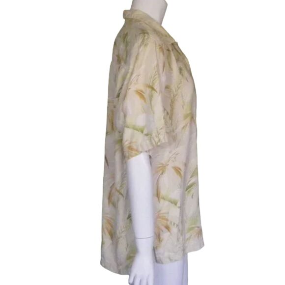 TOMMY BAHAMA Silk Shirt, L Palm/Leaf Print, Natural Buttons, Short sleeve, Camp - Picture 5 of 11